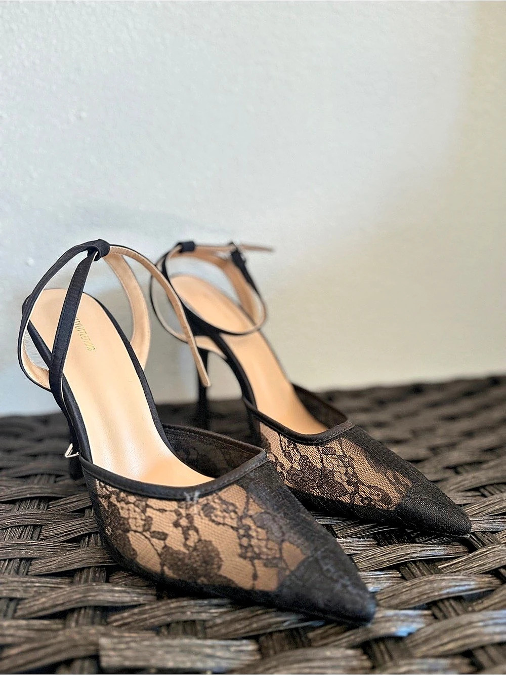 PrettyLittleThing Black Lace Pointed-Toe Heels